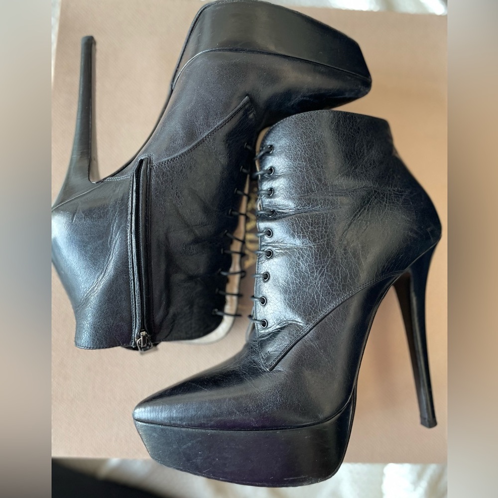 Prada Lace up Platform Stiletto Booties
